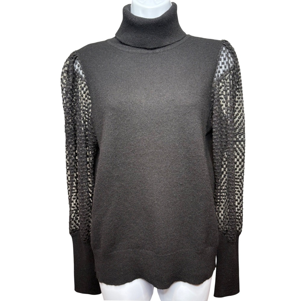 C by BLOOMINGDALES Womens Black Cashmere Turtleneck Puff Mesh Sleeves Sweater M